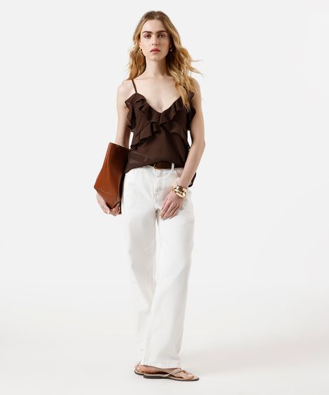 regata feminina alça fina com babados  marrom