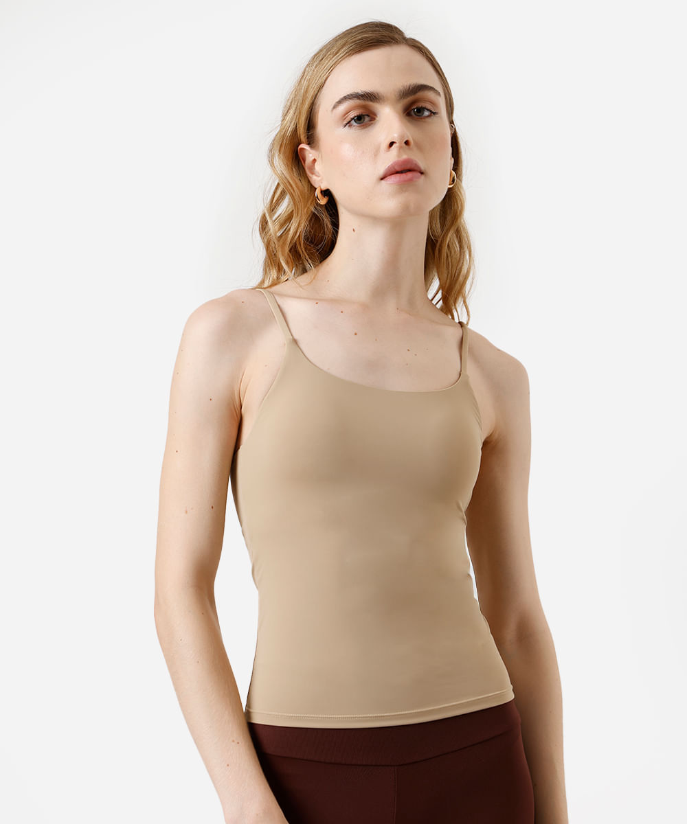 regata básica feminina de poliamida com bojos removíveis marrom