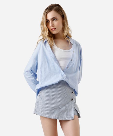 short saia feminino de sarja listrado azul