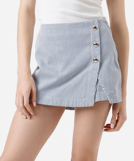 short saia feminino de sarja listrado azul
