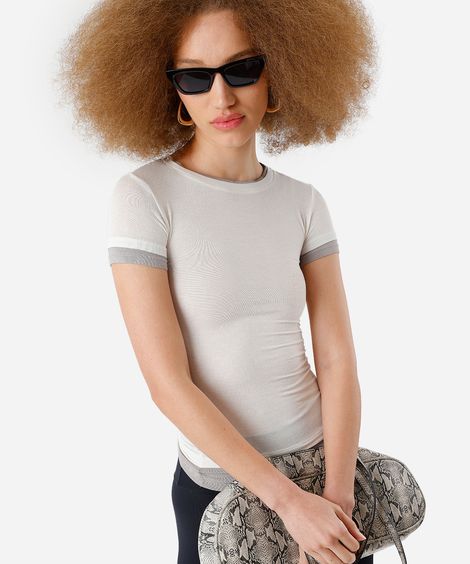 blusa baby look feminina de viscose bicolor off white