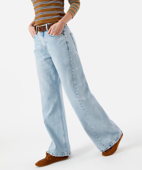 calça wide leg feminina jeans cintura alta azul
