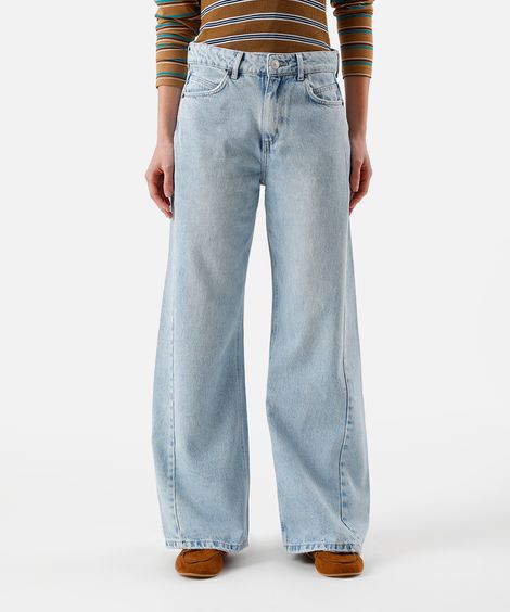 calça wide leg feminina jeans cintura alta azul