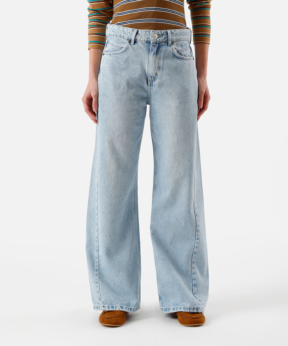 calça wide leg feminina jeans cintura alta azul