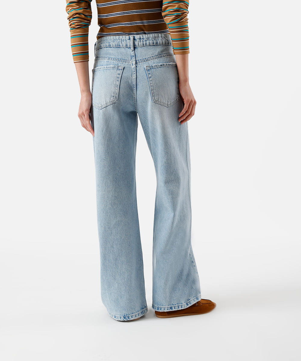 calça wide leg feminina jeans cintura alta azul