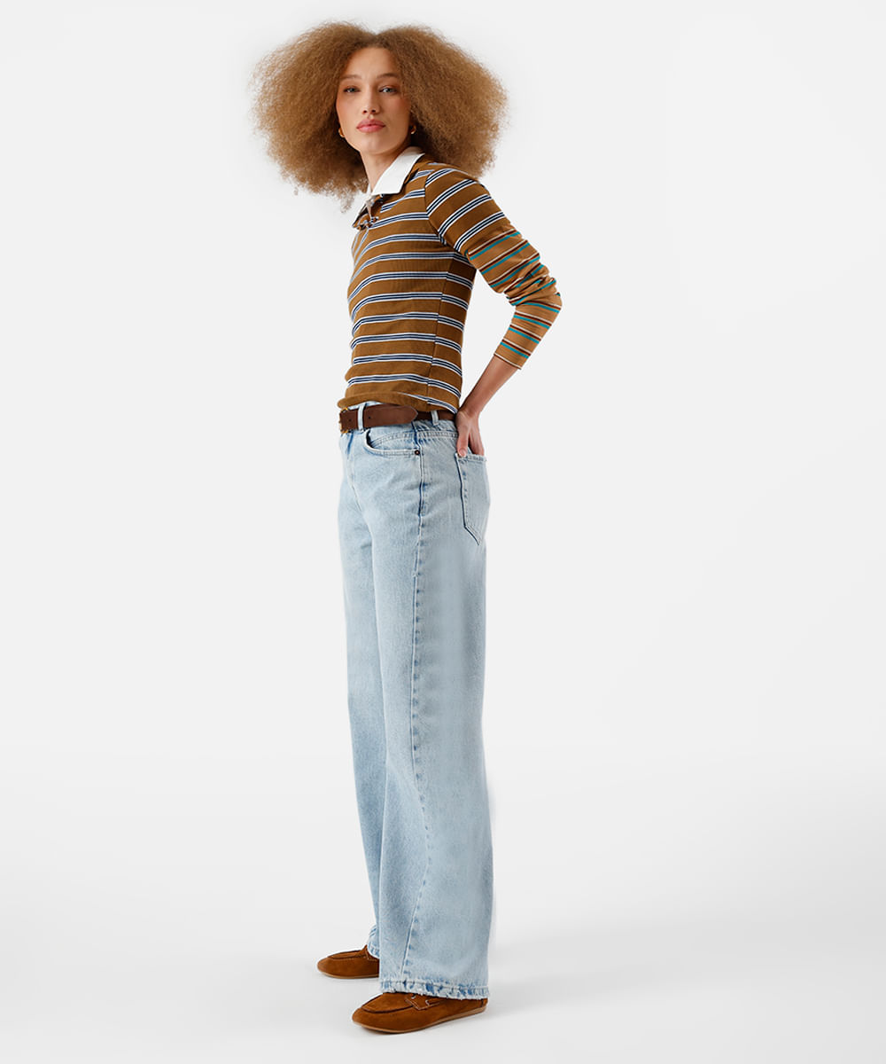 calça wide leg feminina jeans cintura alta azul