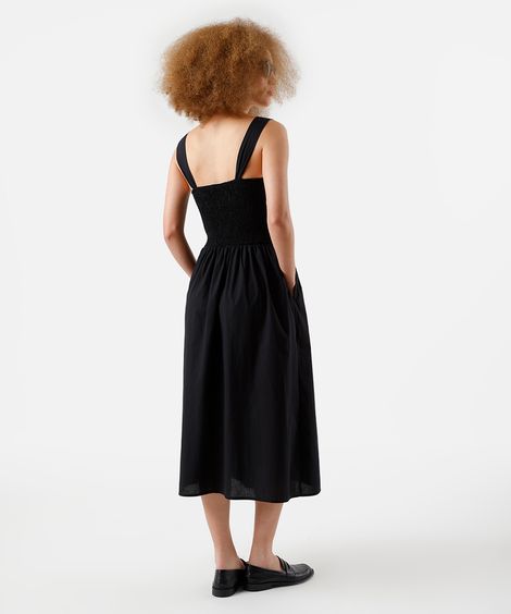 vestido midi feminino de algodão franzido preto