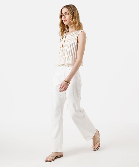 blusa feminina com linho e pregas off white