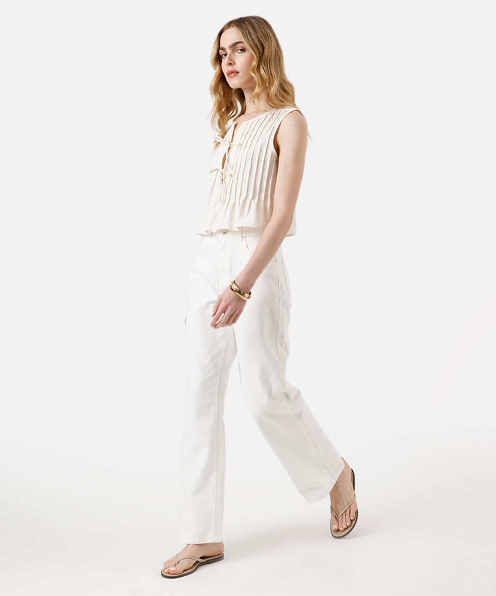 blusa feminina com linho e pregas off white