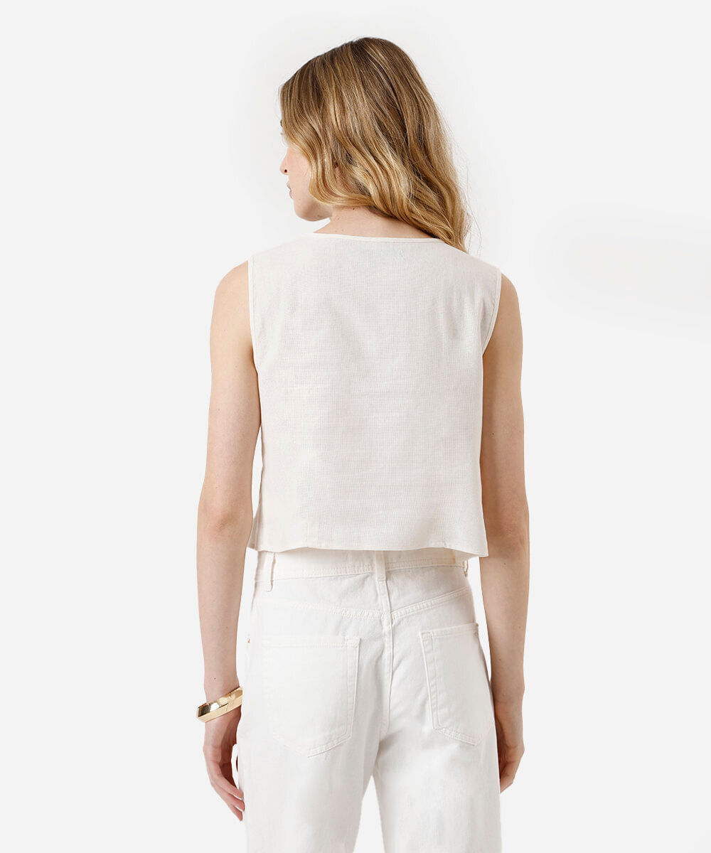 blusa feminina com linho e pregas off white