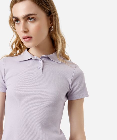 polo feminina básica canelada lilás