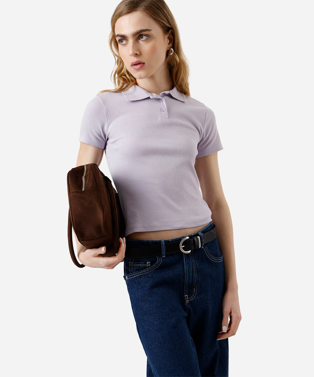 polo feminina básica canelada lilás