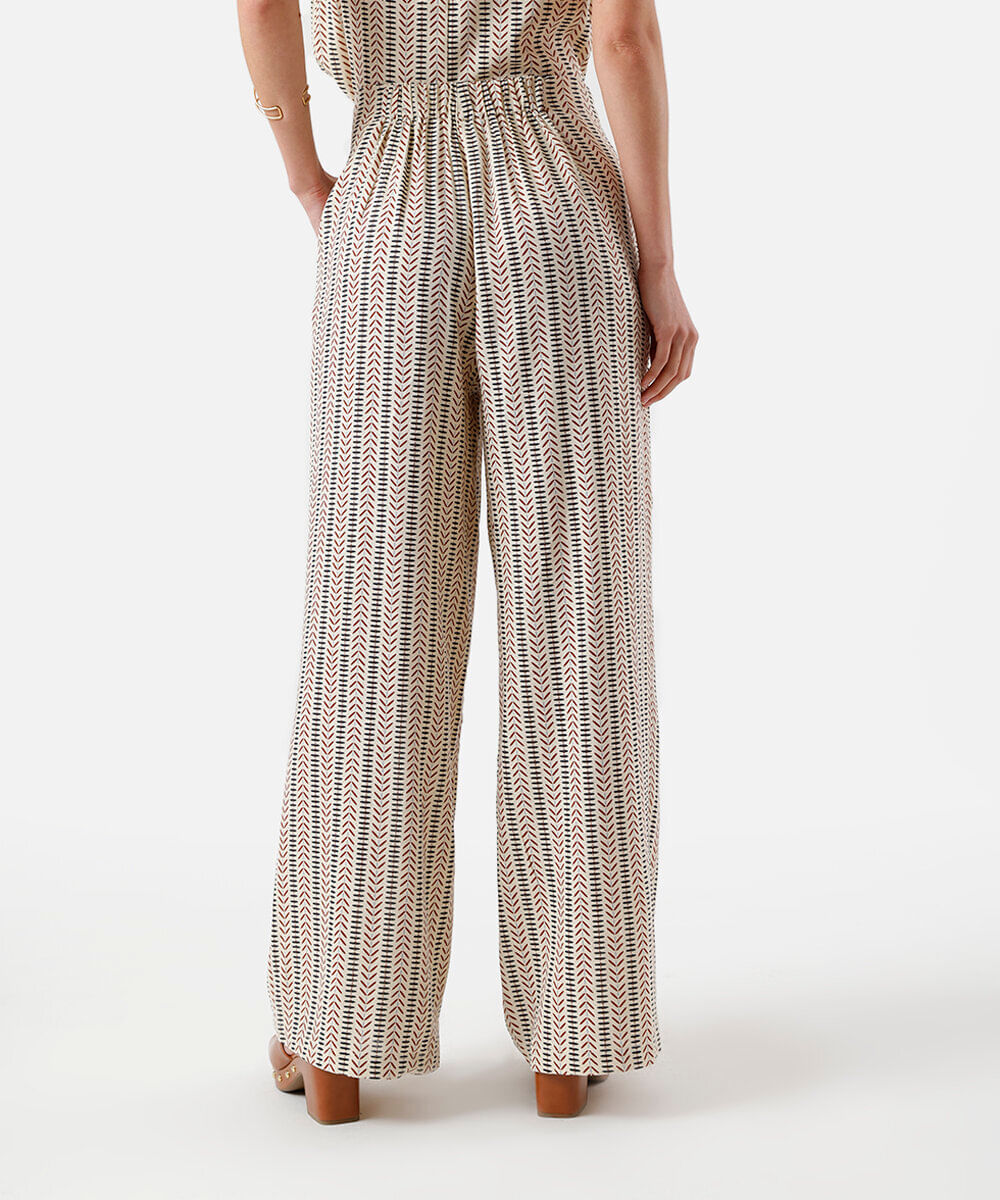 calça feminina wide leg viscolinho estampado bege