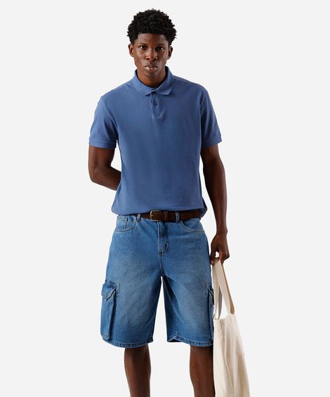 polo básica manga curta - azul médio