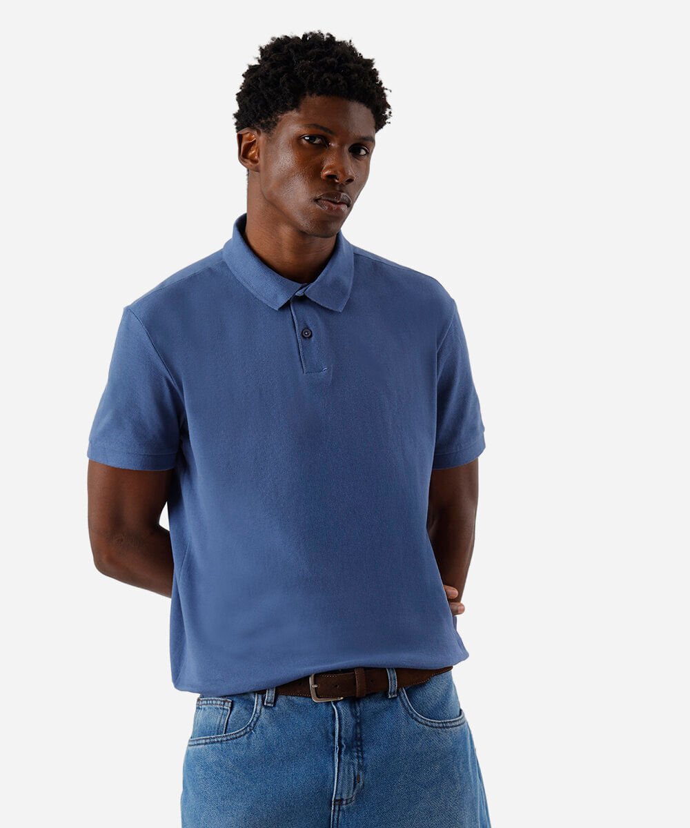 polo básica manga curta - azul médio