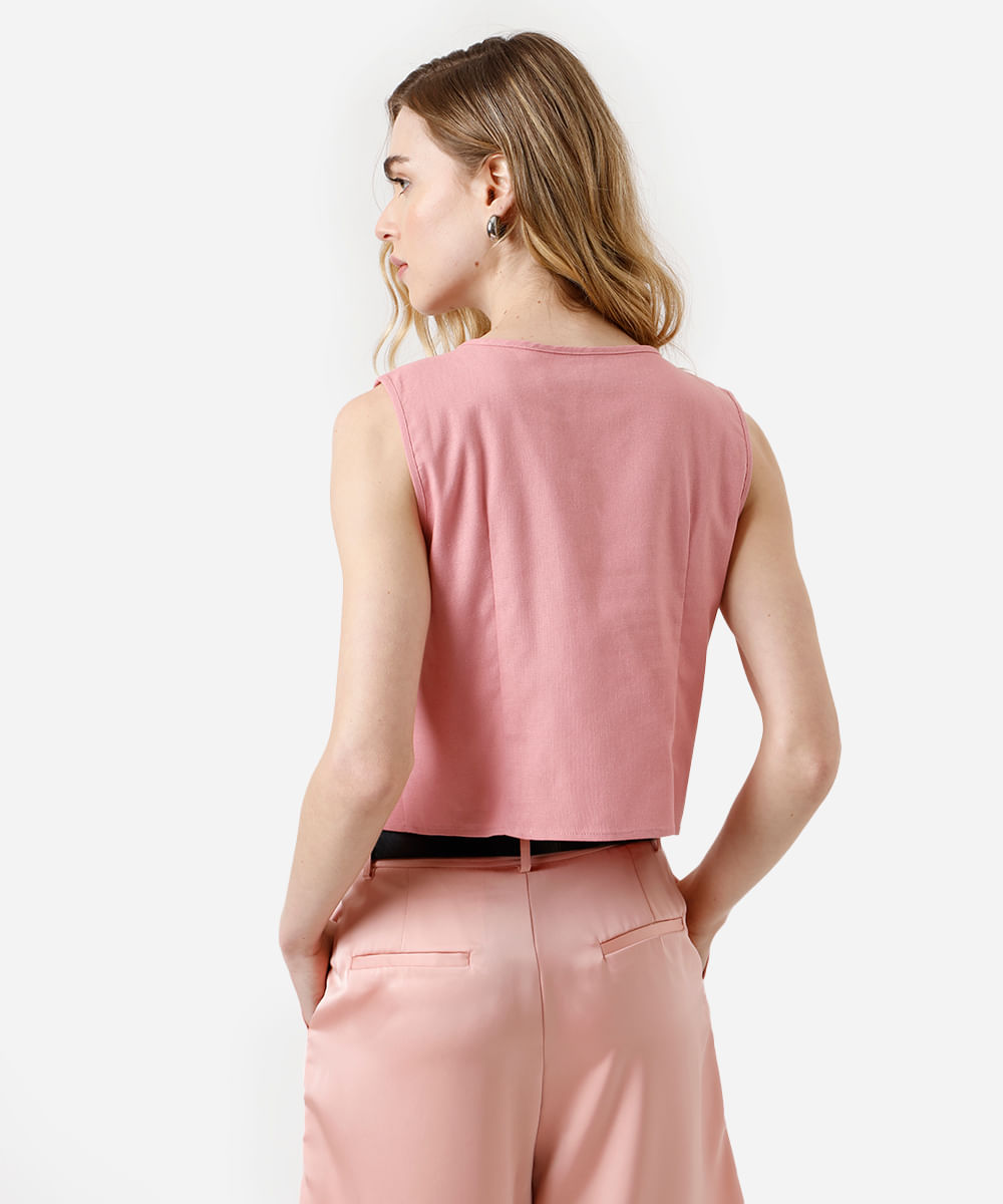 blusa feminina com linho e pregas rosa