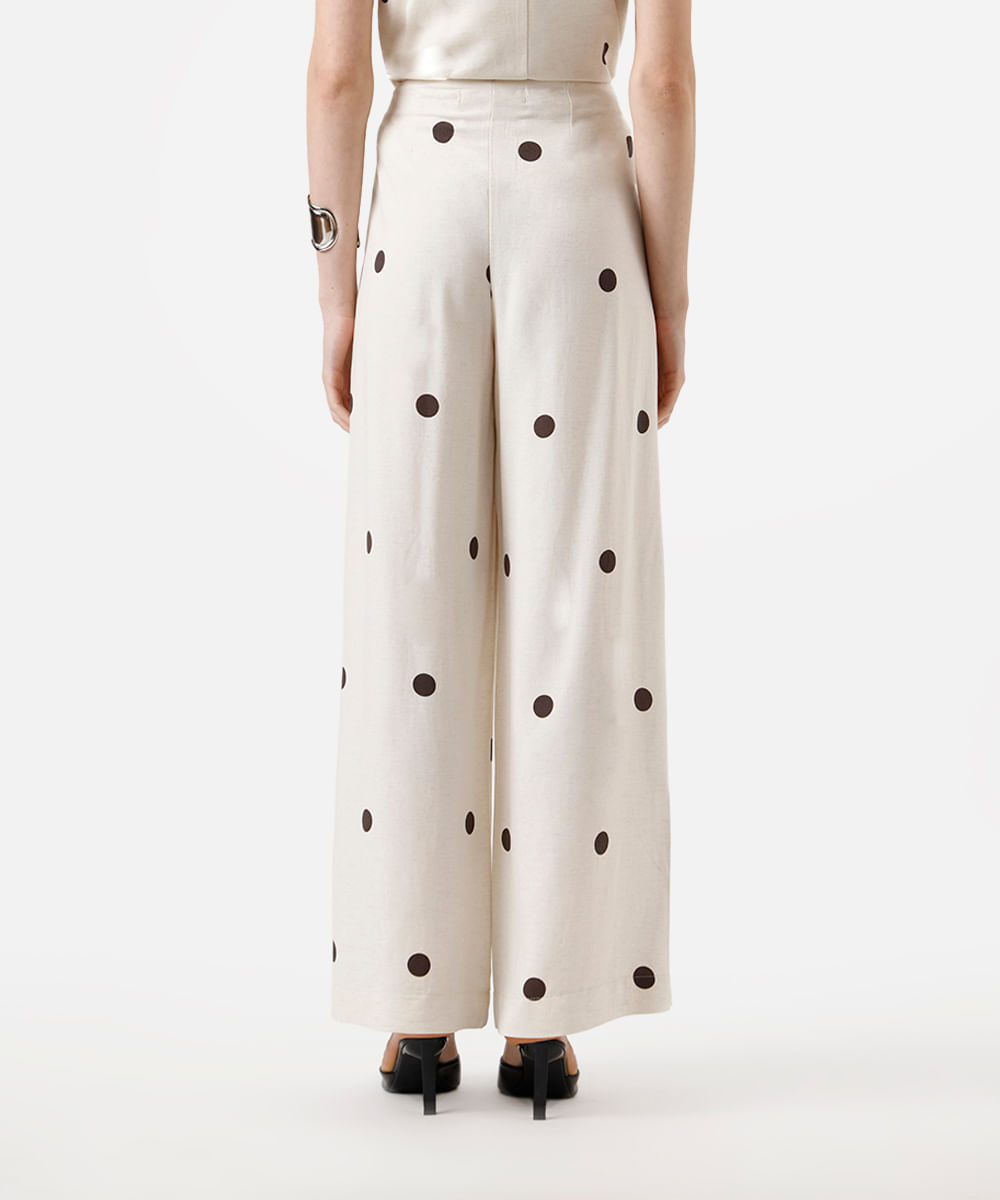 calça wide leg feminina com linho poá - areia