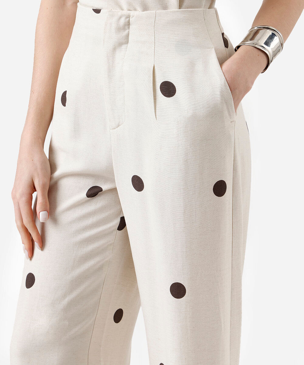 calça wide leg feminina com linho poá - areia