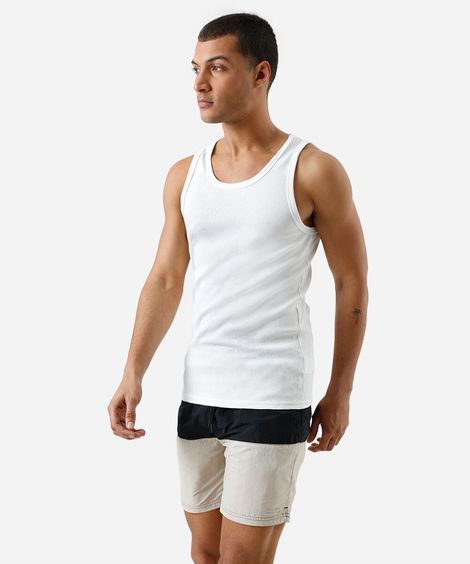 short masculino de poliamida com recorte bicolor bege