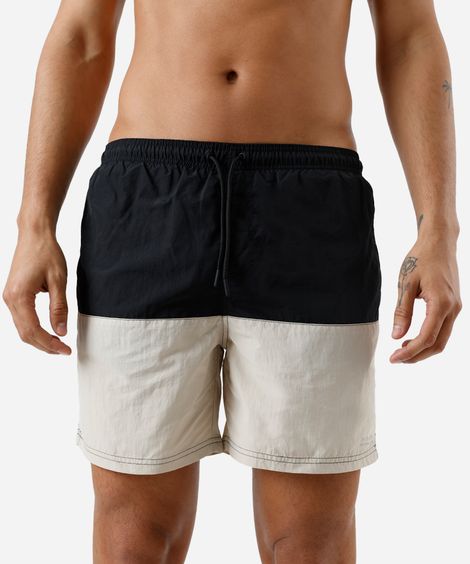 short masculino de poliamida com recorte bicolor bege