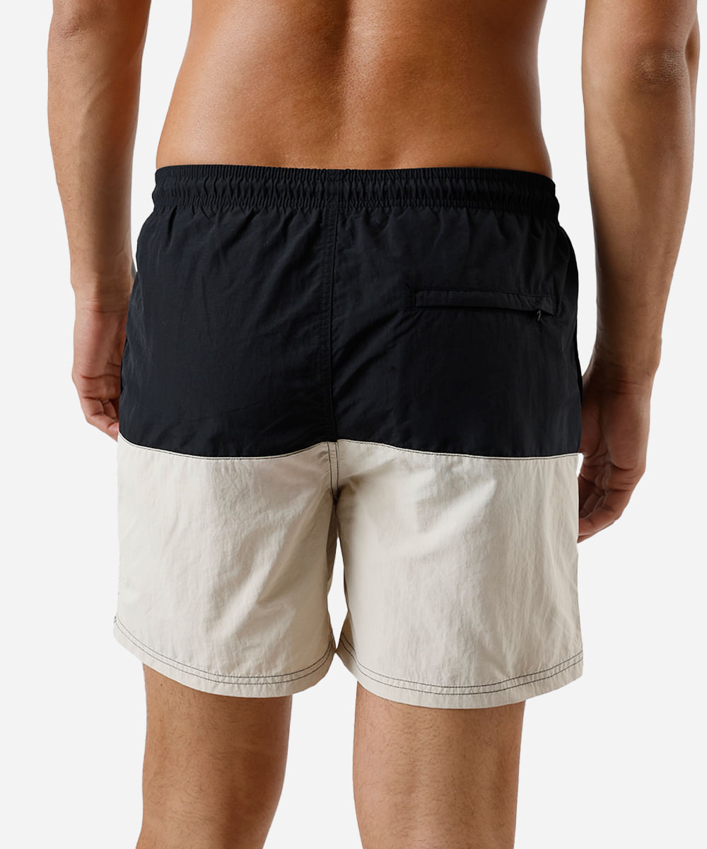 short masculino de poliamida com recorte bicolor bege