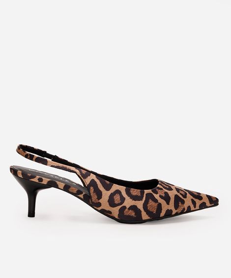 scarpin animal print bico fino salto baixo oneself bege