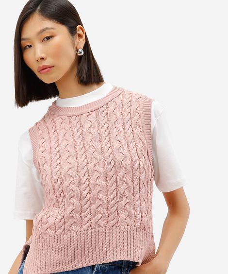 colete feminino de tricot texturizado rosa