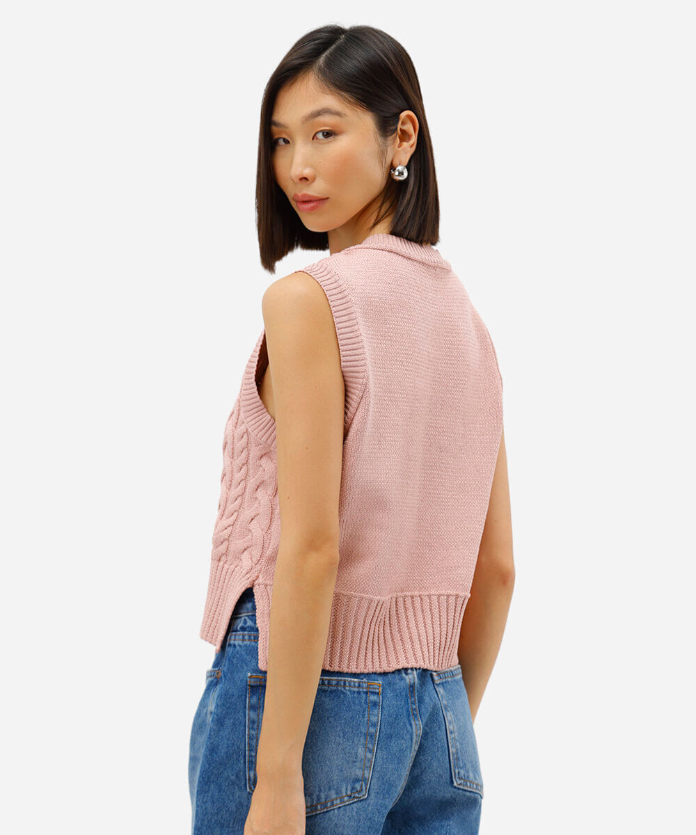 colete feminino de tricot texturizado rosa
