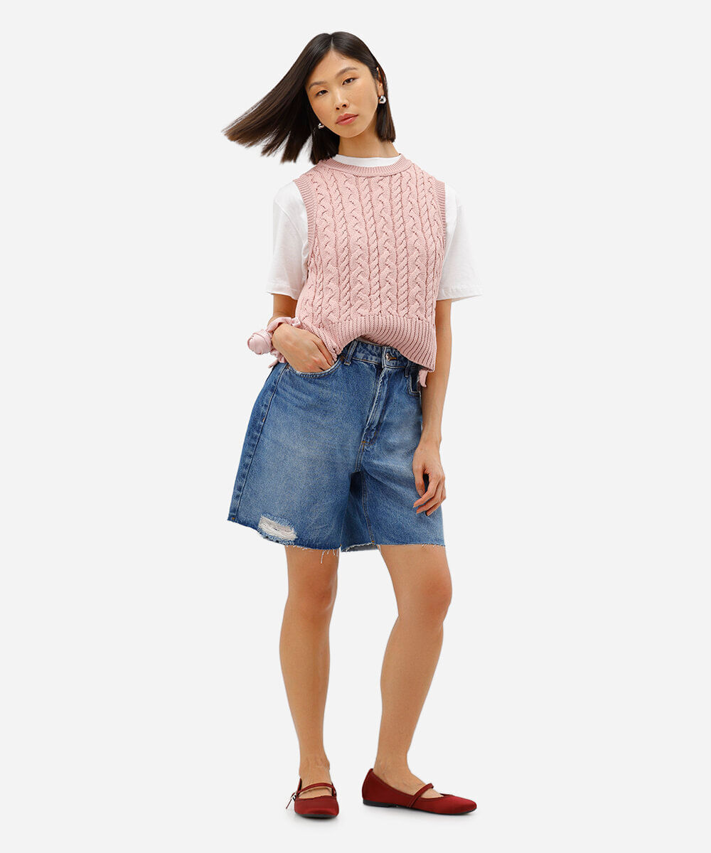 colete feminino de tricot texturizado rosa