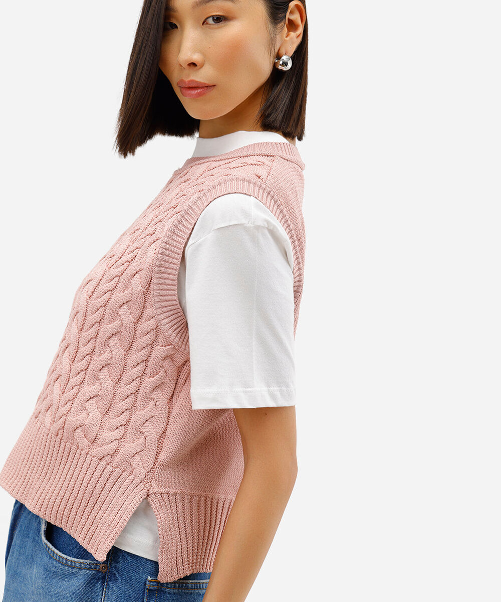 colete feminino de tricot texturizado rosa