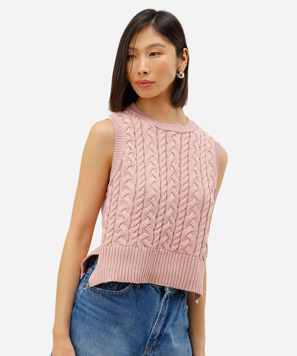 colete feminino de tricot texturizado rosa