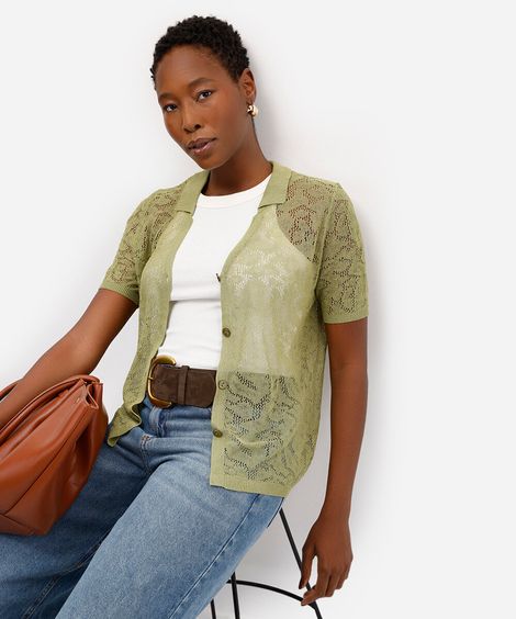 camisa feminina de tricot manga curta verde