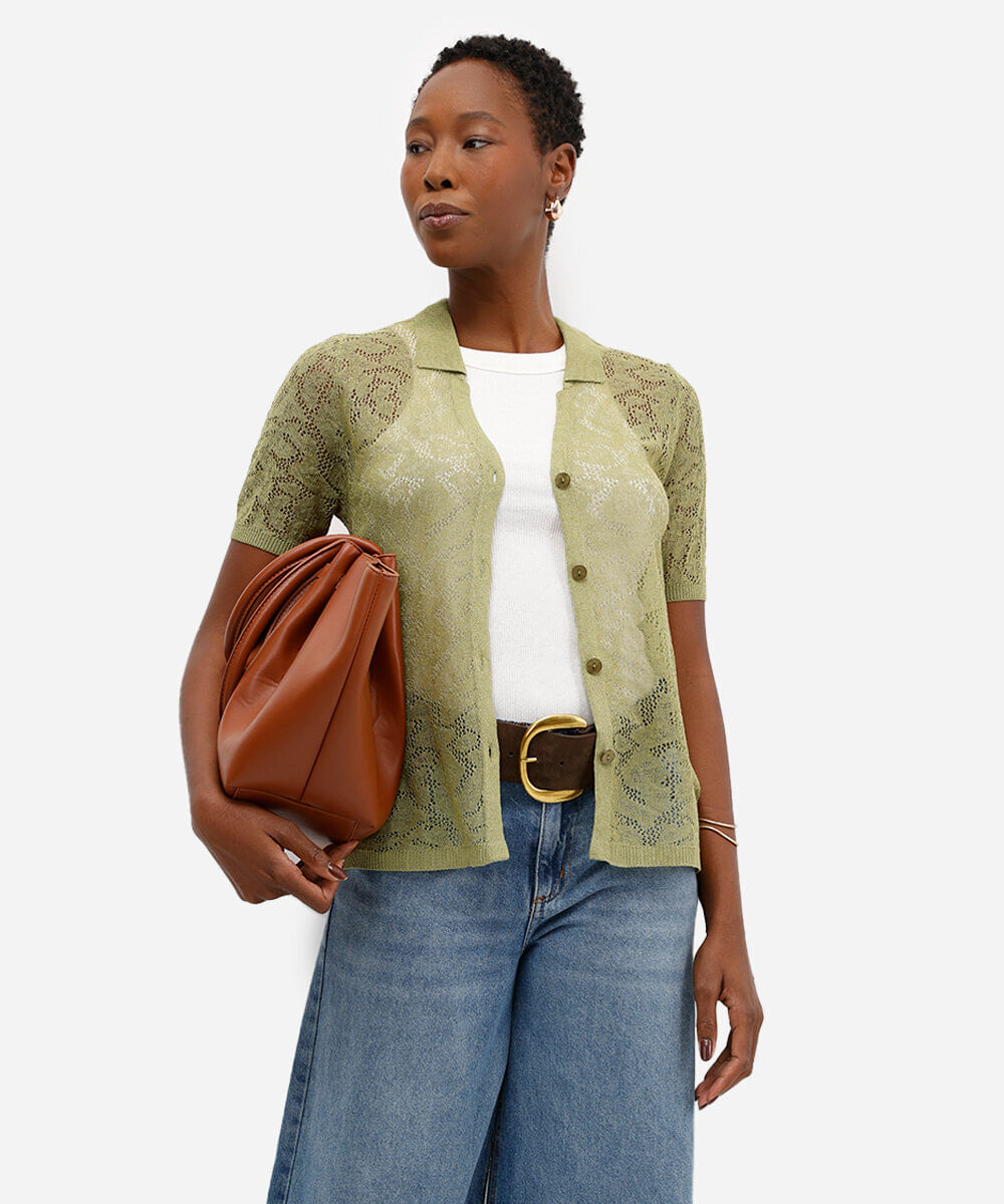 camisa feminina de tricot manga curta verde