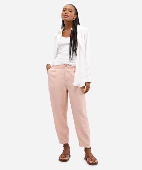 calça feminina pregas rosa