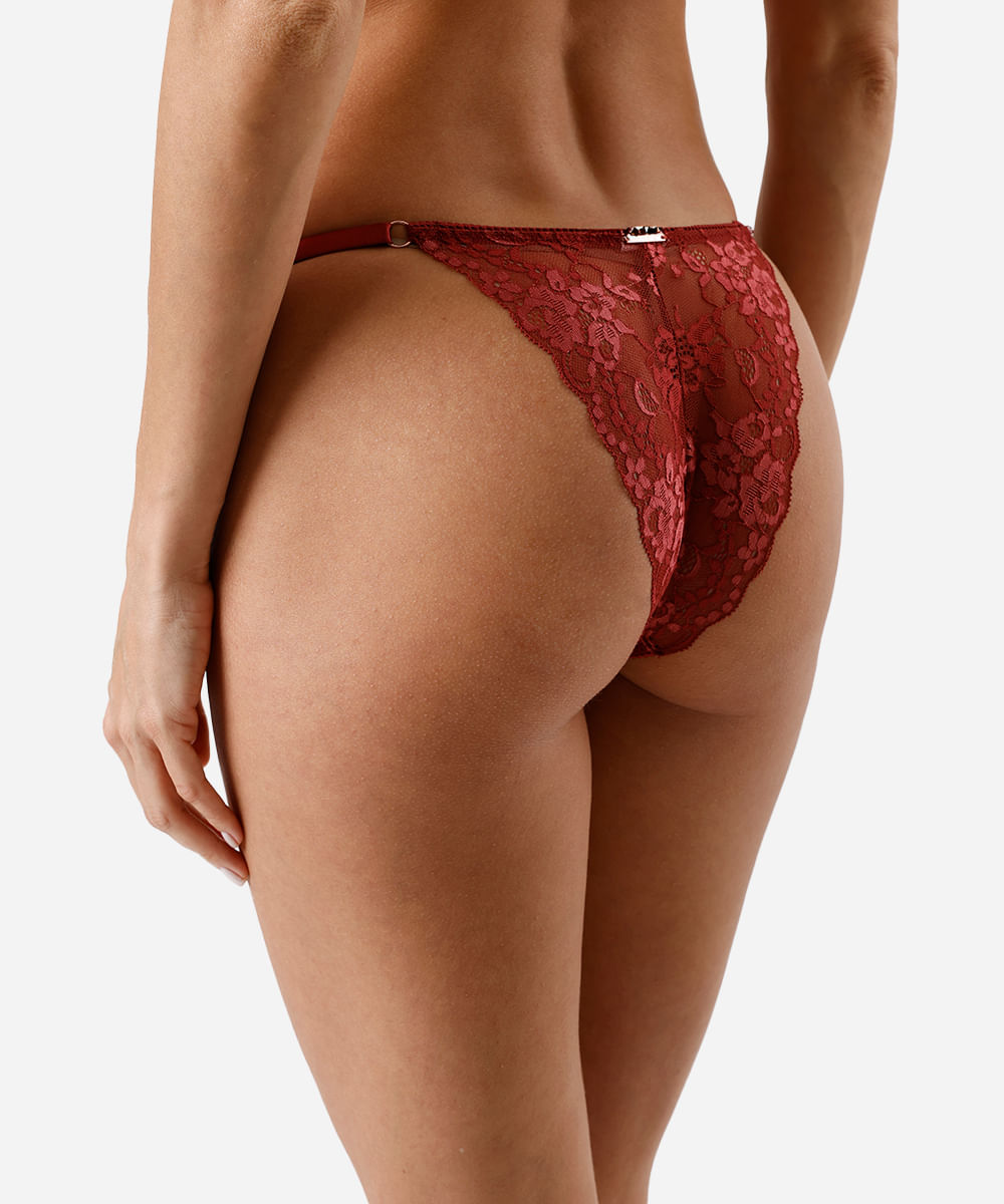 calcinha biquíni com renda floral vermelha