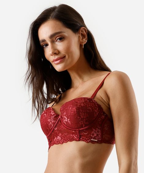 sutiã cropped meia taça renda vermelho