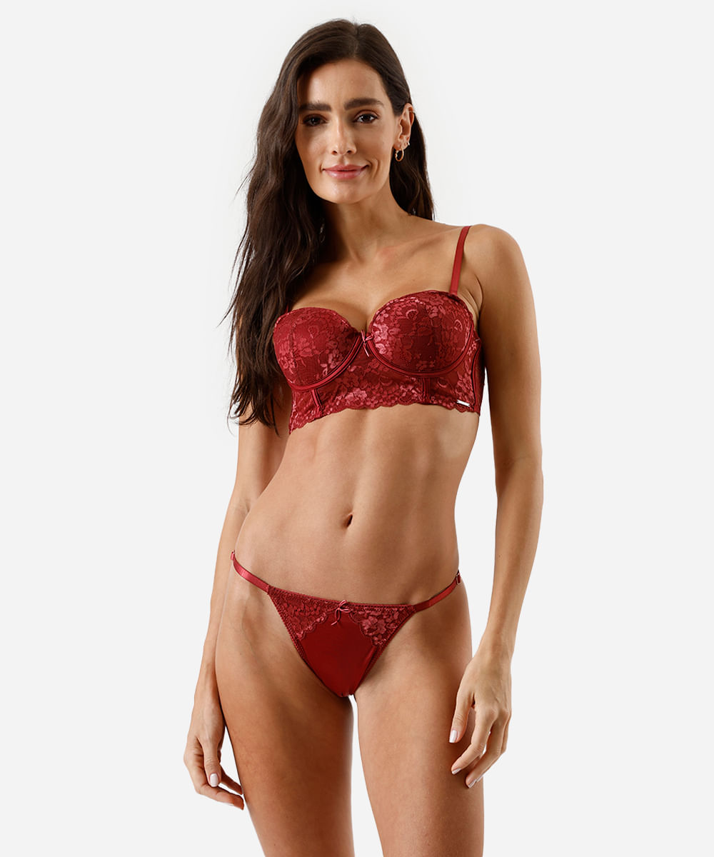 sutiã cropped meia taça renda vermelho