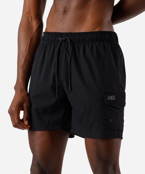 short masculino com bolso cargo cós elástico texturizado preto