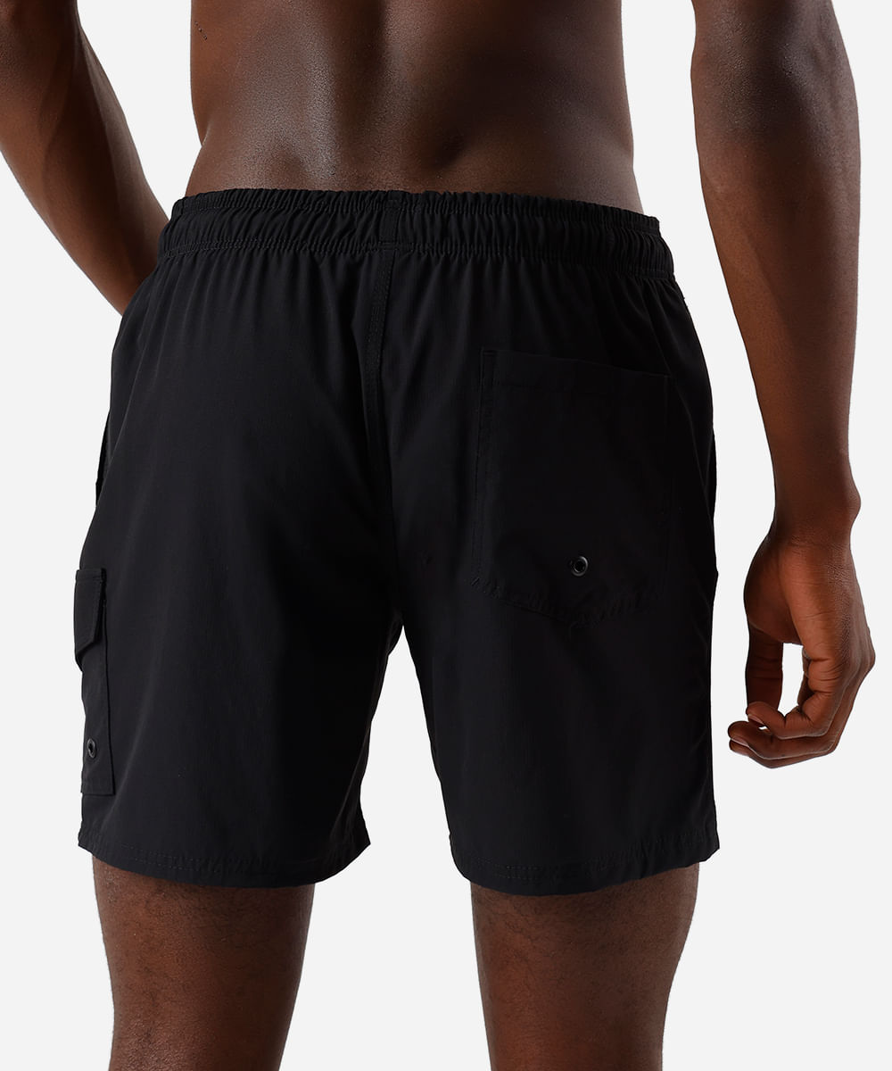 short masculino com bolso cargo cós elástico texturizado preto