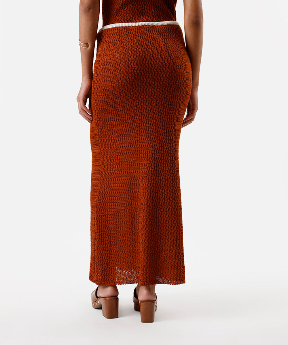 saia midi feminina de tricot com bolsos - caramelo