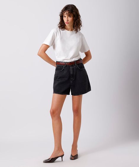 short jeans cintura alta com bolsos mindset preto