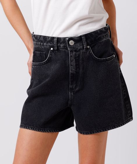 short jeans cintura alta com bolsos mindset preto