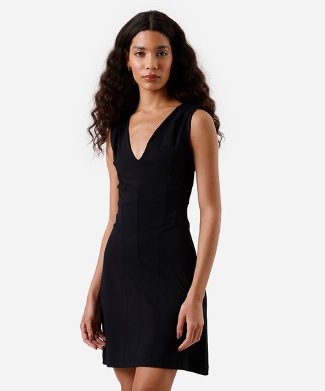 vestido curto feminino decote v com recortes preto