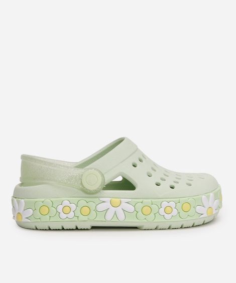 babuche infantil com flores e glitter luelua verde