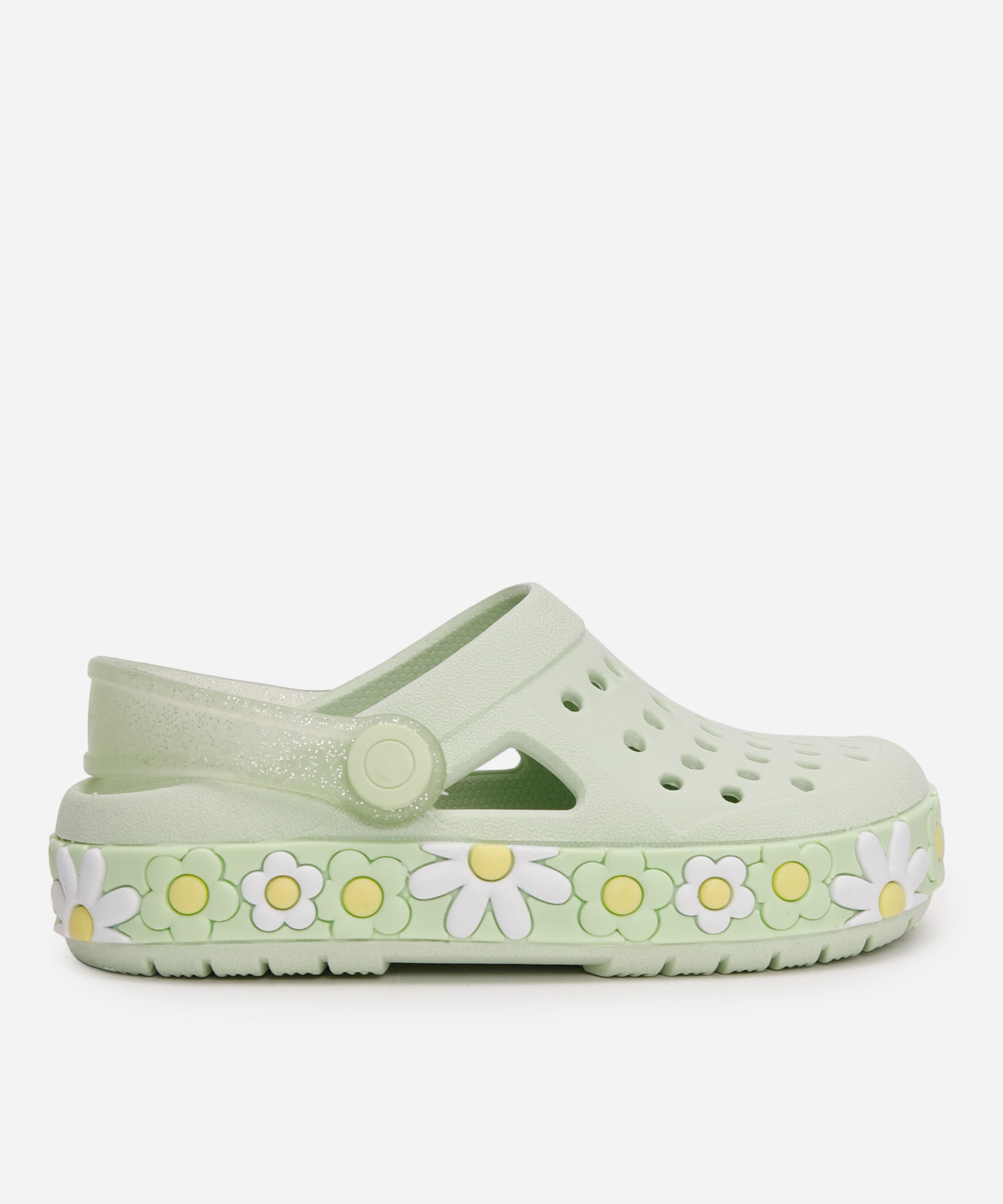 babuche infantil com flores e glitter luelua verde