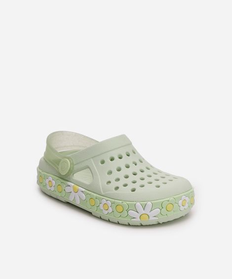 babuche infantil com flores e glitter luelua verde