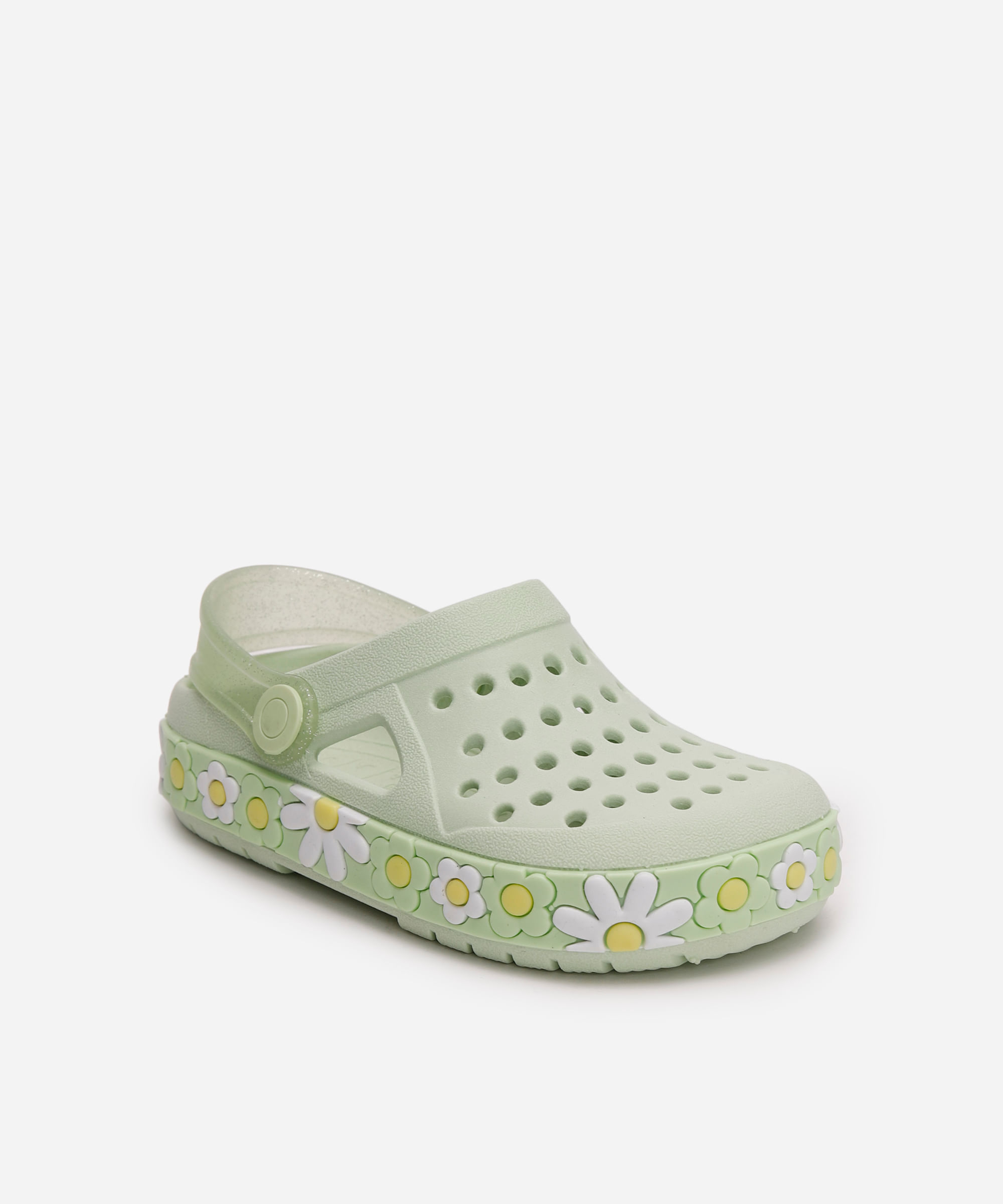 babuche infantil com flores e glitter luelua verde