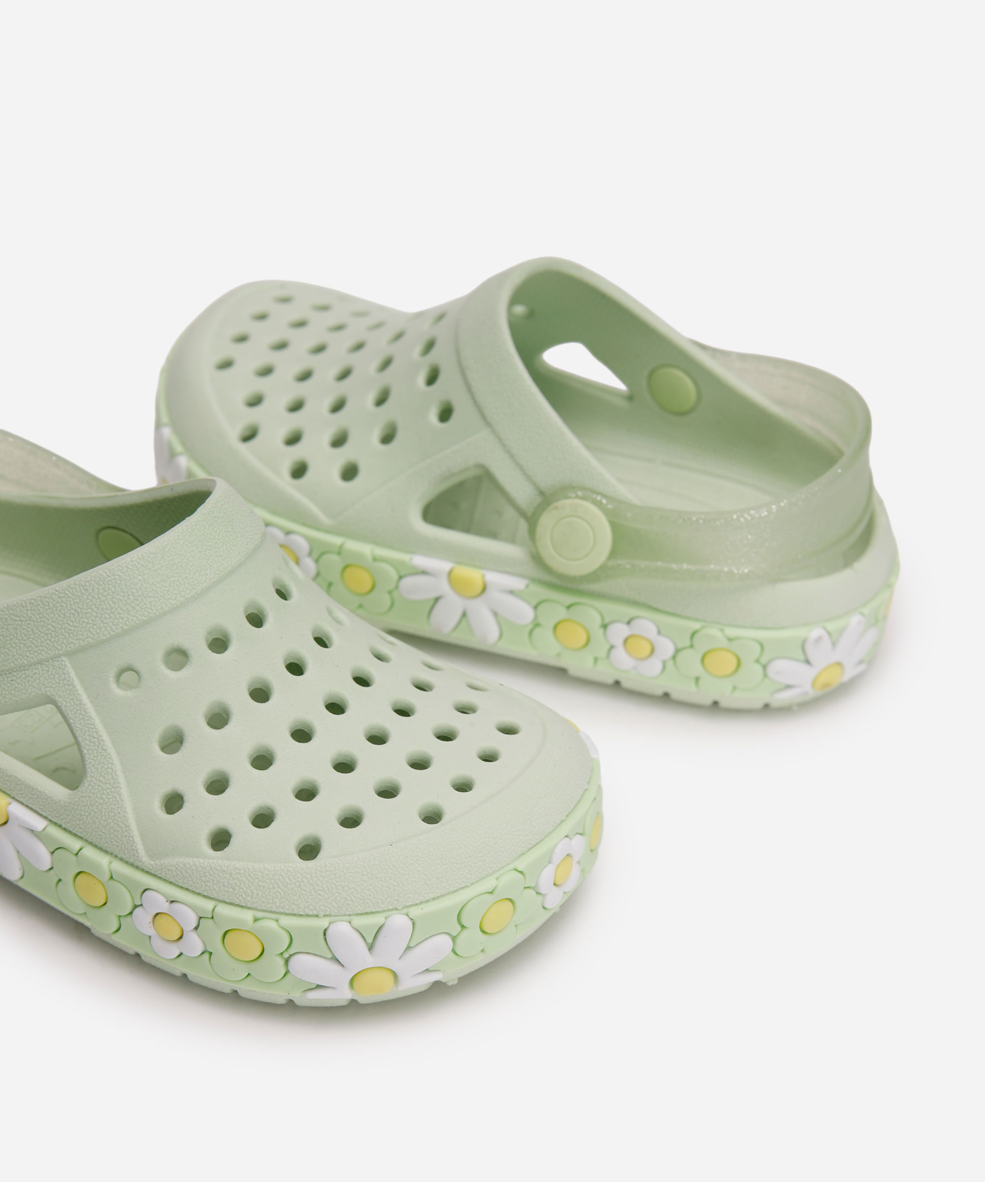 babuche infantil com flores e glitter luelua verde