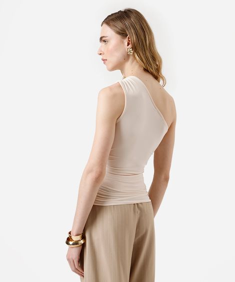 blusa ombro único feminina franzida bege
