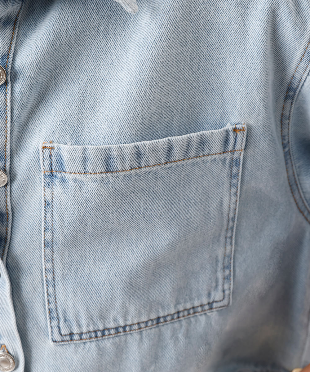 camisa feminina jeans manga curta azul